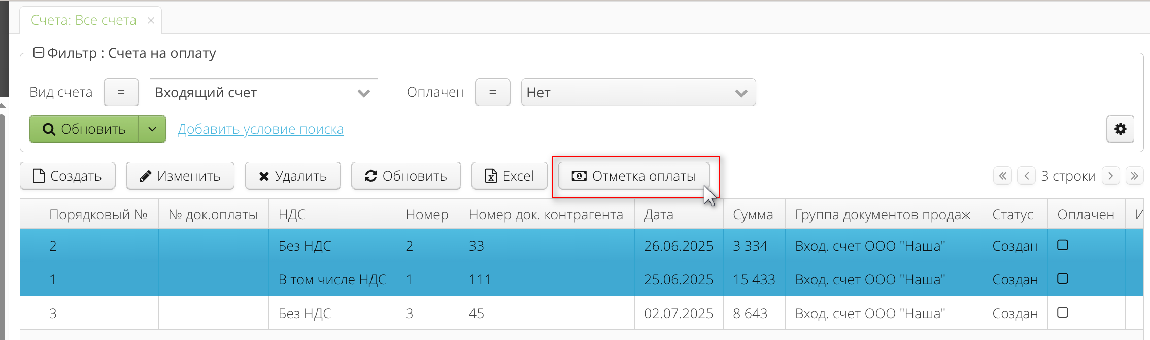 Sales doc bulk edit mark as paid