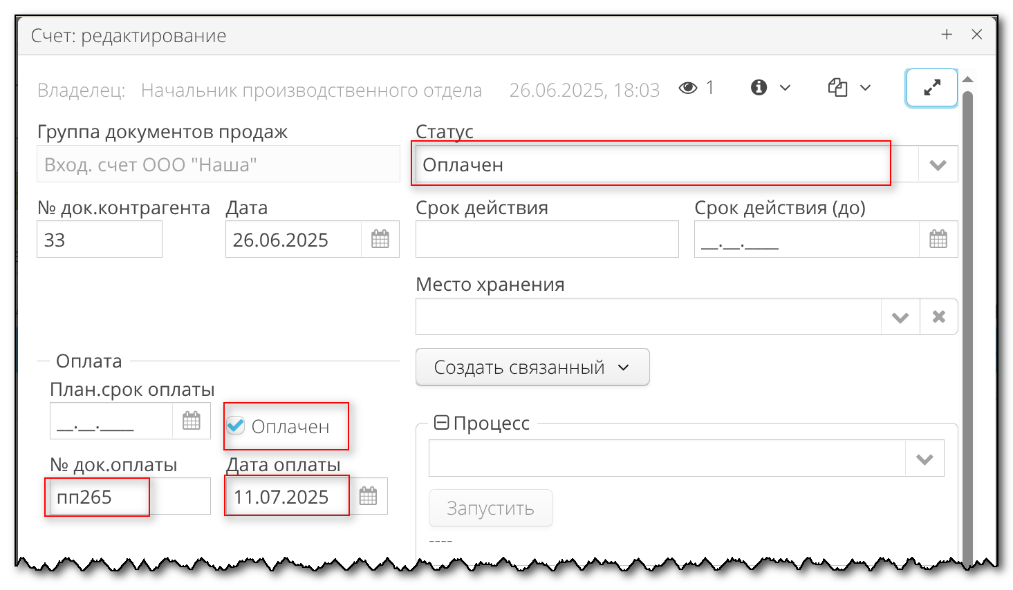 Sales doc invoice field after bulk edit paid